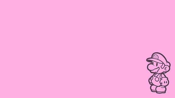 Light pink, logo, Mario Bros., minimalism, Paper Mario, Silhouette, HD wallpaper