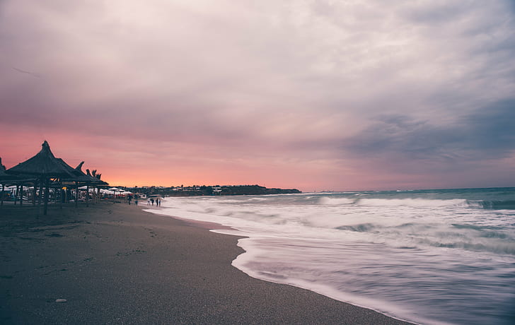 seashore during sunset, Evening, Black Sea, konica, ar, landscape, HD wallpaper