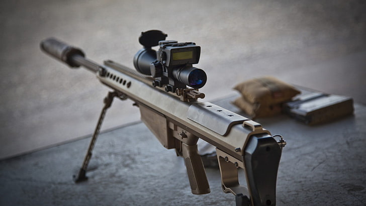 black assault rifle with tactical scope, gun, Barrett M82, Barrett .50 Cal, HD wallpaper