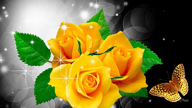 Shine On Yellow Roses, yellow roses illustration, glitter, scintillate