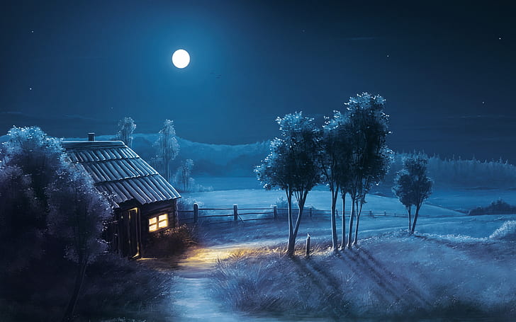 HD wallpaper: structure and trees digital wallpaper, landscape, night, Moon  | Wallpaper Flare
