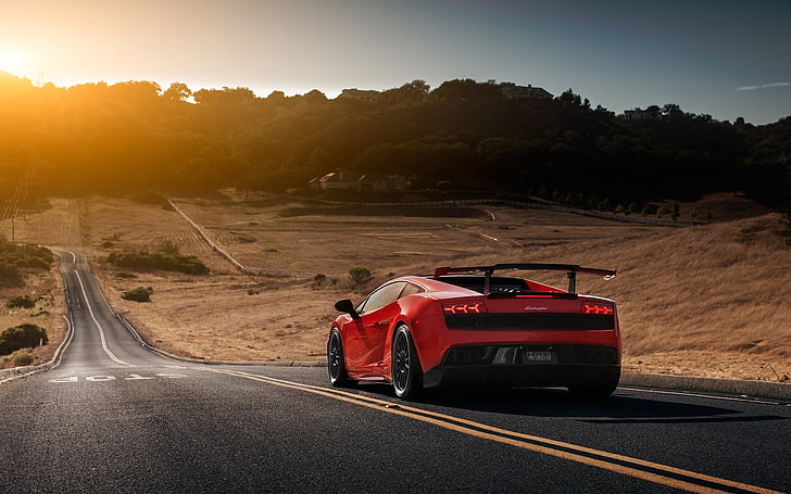 red Lamborghini Gallardo, lp570-4, super trofeo, supercar, road, HD wallpaper