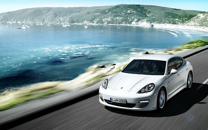 car, motion blur, white cars, Porsche Panamera, HD wallpaper