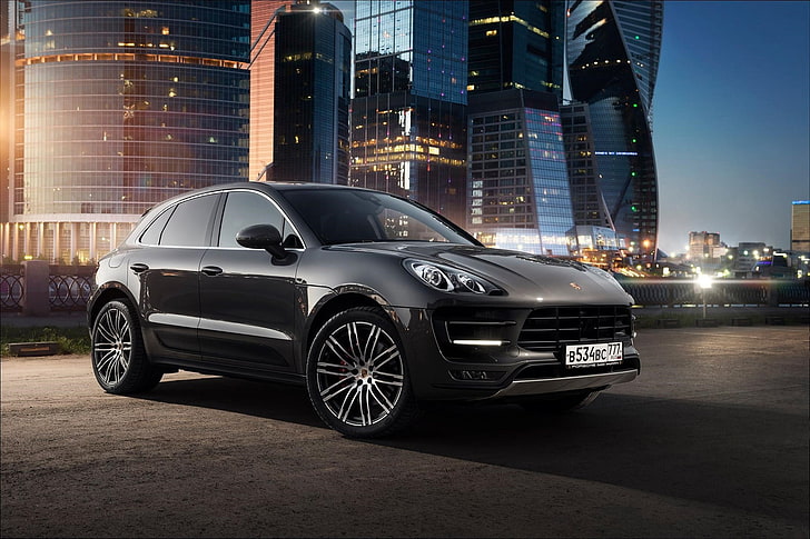 black car, Porsche, Russia, Offroad, Macan, Moscow-City, Ligth