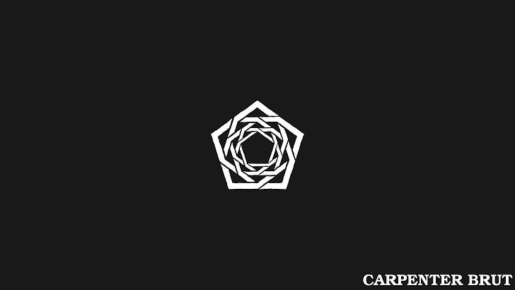 white logo, Carpenter Brut, synthwave, monochrome, pentagons, HD wallpaper
