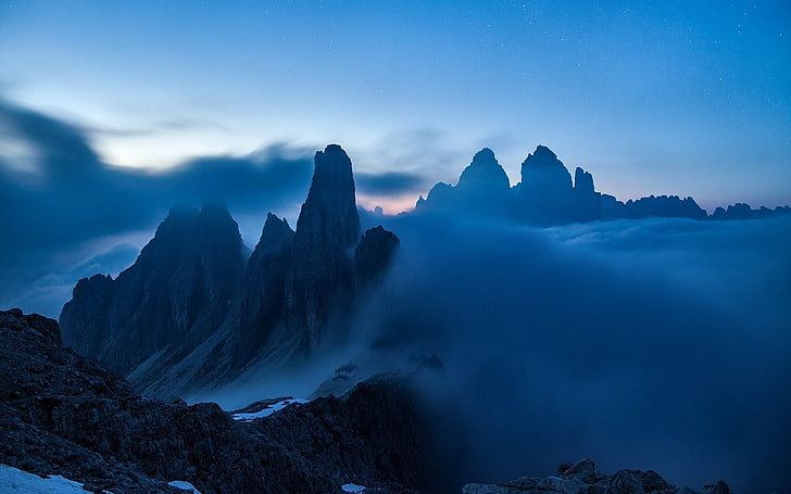 nature, landscape, mist, mountains, blue, Dolomites (mountains), HD wallpaper