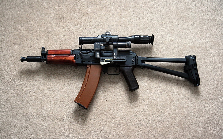 Akm Assault Rifle, black and brown AK assault rifle, War & Army