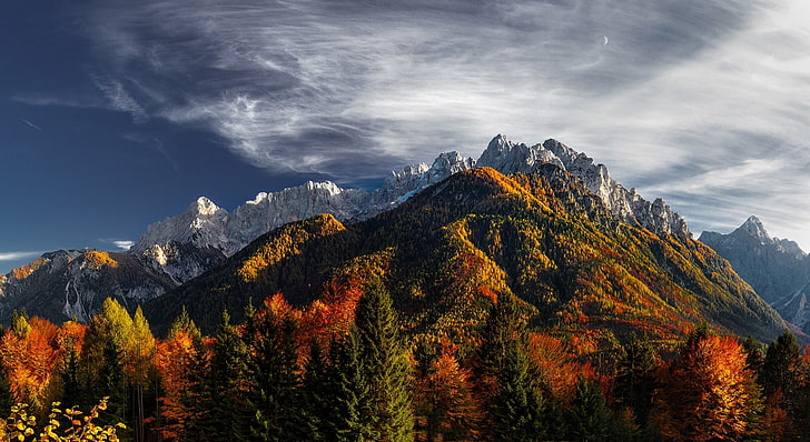 mountain alps, nature, mountains, forest, fall, colorful, landscape, HD wallpaper
