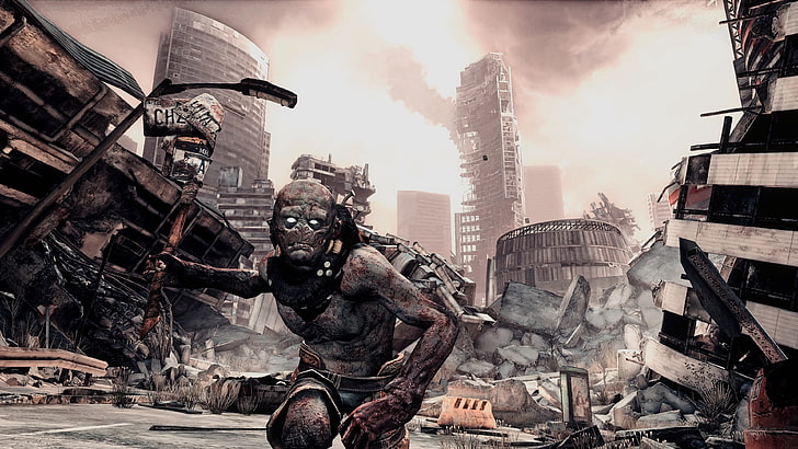 robot holding a axe digital wallpaper, Rage (video game), Mutant