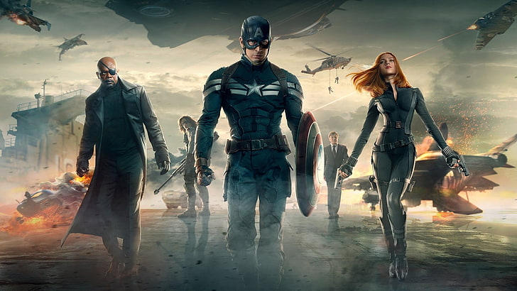 Marvel Captain American, Black Widow, and Winter Solder digital wallpaper