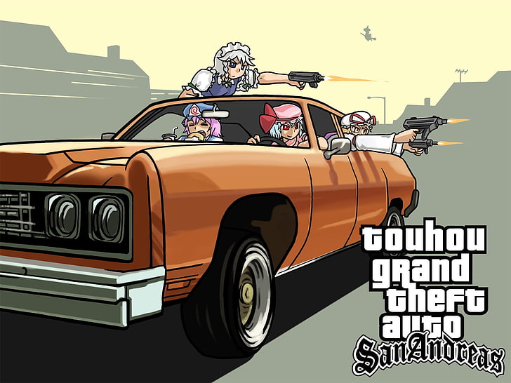 Touhou Grand Theft Auto San Andreas clipart, gta, car, anime
