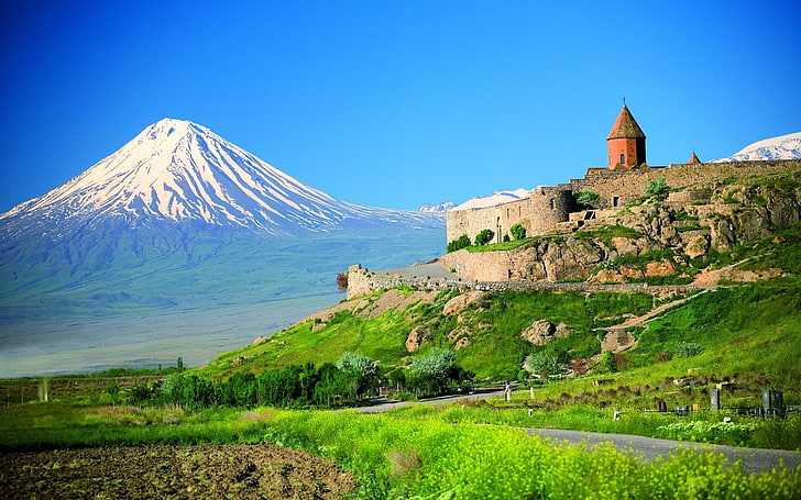 brown castle, nature, landscape, Mount Ararat, architecture, built structure