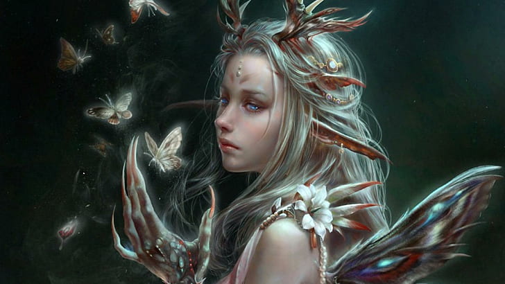 The Beast Within, fairy, fantasy, girl, butterflies, claws, 3d and abstract