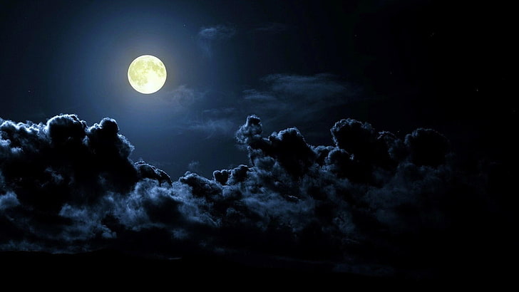 full moon, night, dark, clouds, space, HD wallpaper