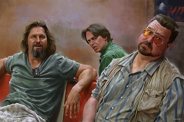 men's gray button-up shirt painting, The Big Lebowski, The Dude