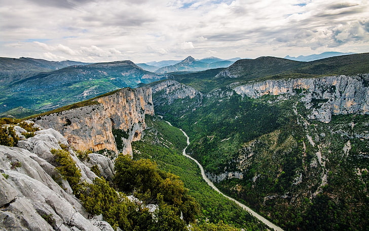aerial photography of mountains, nature, landscape, Verdon Gorge, HD wallpaper