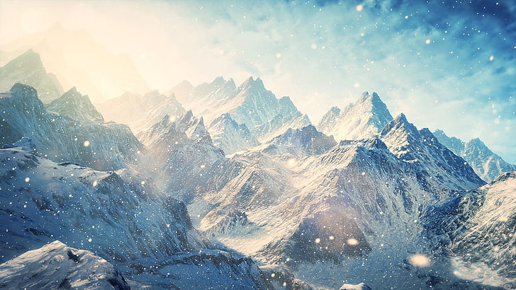 mountain covered with snow wallpaper, mountains, artwork, photo manipulation