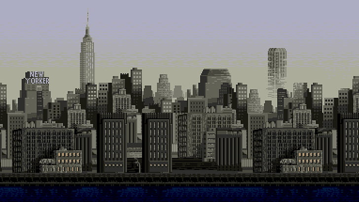 cityscape, pixels, 8-bit, New York City, pixel art, building