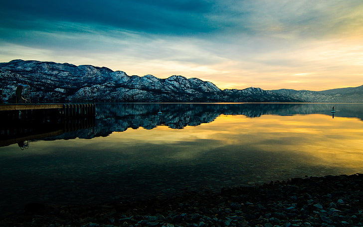 body of water during golden hour digital wallpaper, lake, reflection, HD wallpaper