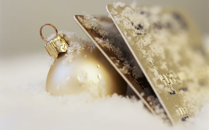It's Christmas Time, gold bauble, ball, decoration, card, 3d and abstract, HD wallpaper