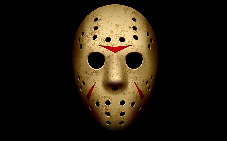 Jason Voorhees, hockey mask, black background, Friday the 13th