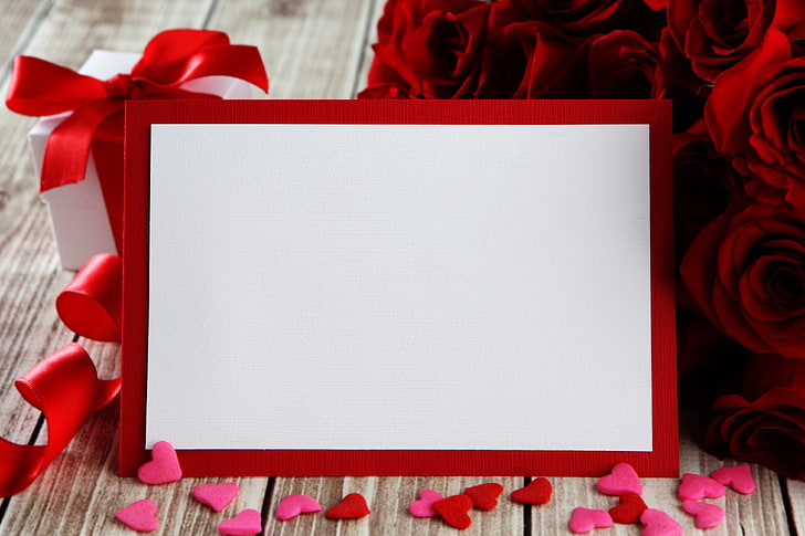 rectangular white and red photo frame, love, flowers, roses, valentine's day, HD wallpaper
