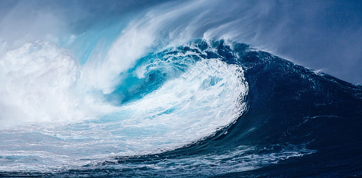 tidal wave, waves, photography, sea, nature, blue, cyan, water, HD wallpaper