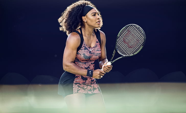 woman in black and red dress holding tennis racquet, Serena Williams