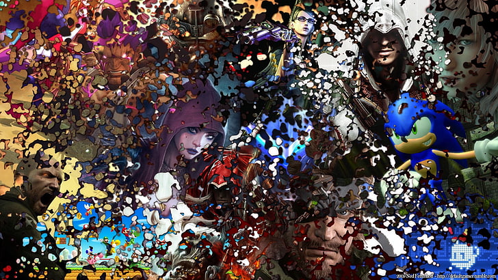Sonic the Hedgehog and Ezio, digital art, video games, multi colored, HD wallpaper