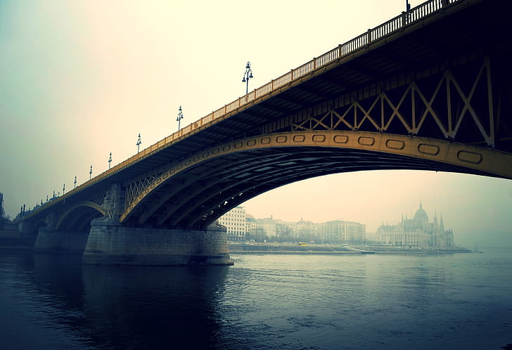 Budapest, river, bridge, Hungarian Parliament Building, Donau, HD wallpaper
