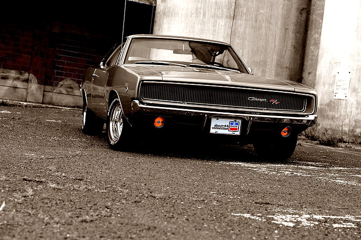 gray muscle car, glass, reflection, shadow, Dodge, charger, r/t, HD wallpaper