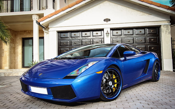 blue coupe, Lamborghini, car, Lamborghini Gallardo, blue cars, HD wallpaper
