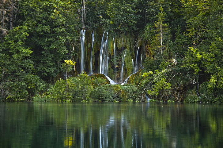 forest, water, trees, lake, waterfall, Croatia, Plitvice Lakes National Park, HD wallpaper