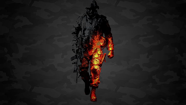 soldier illustration, battlefield, background, light, gun, fire - Natural Phenomenon, HD wallpaper