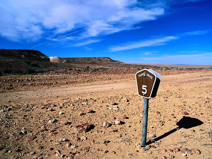 landscape, road sign, desert, hills, outdoors, sky, environment, HD wallpaper
