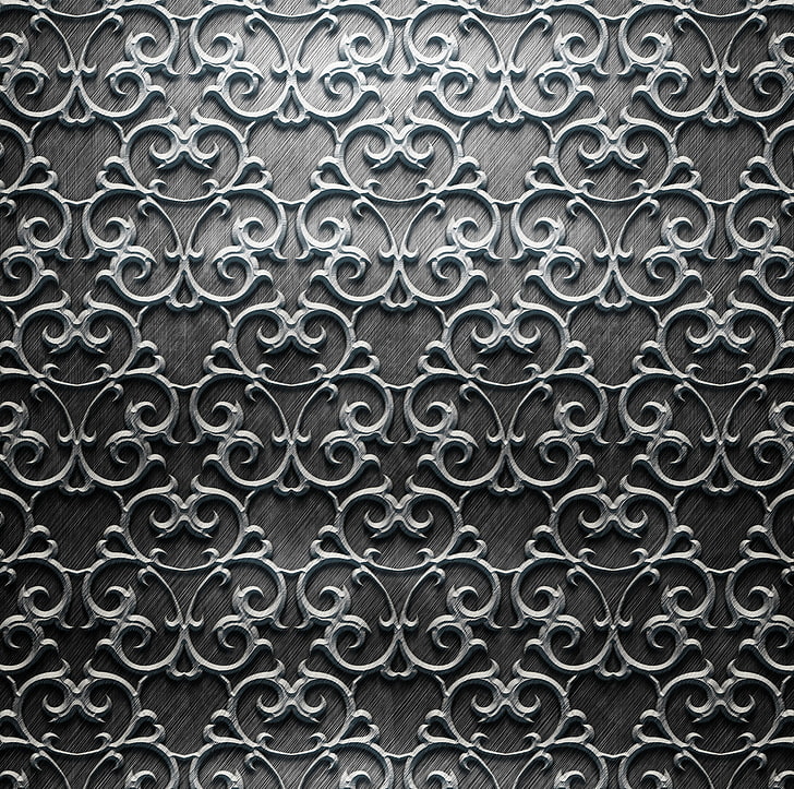 grey metal ornate pattern, silver, texture, background, steel