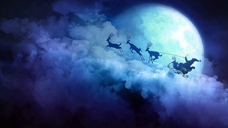sky, christmas, xmas, cloud, santa claus, darkness, sleigh, HD wallpaper