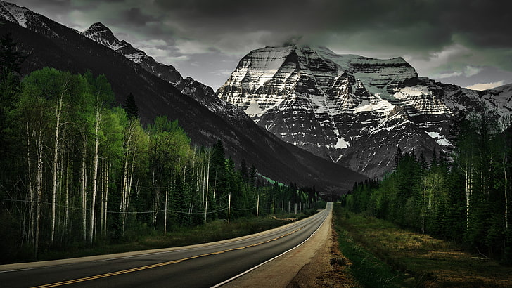 grey asphalt road, mountains, nature, landscape, snow, transportation