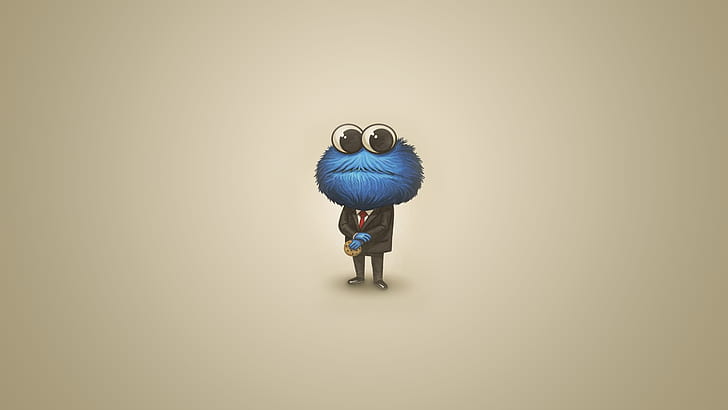 cartoon, Cookie Monster, suits, minimalism, simple background, HD wallpaper