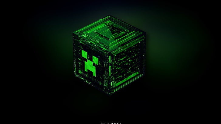 Minecraft, creeper, green, ore, green color, black background, HD wallpaper