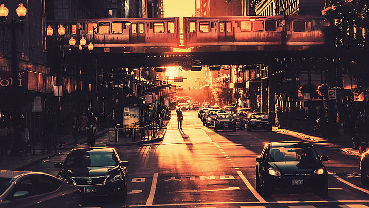 street, urban, cityscape, photography, road, Chicago, train, HD wallpaper