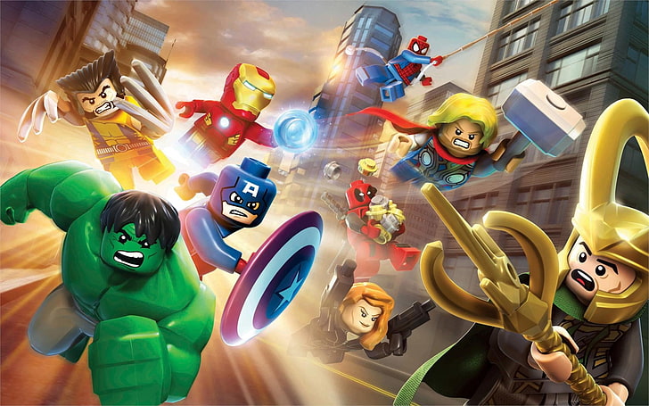 LEGO Marvels the Avengers and Loki digital wallpaper, Hulk, Iron Man