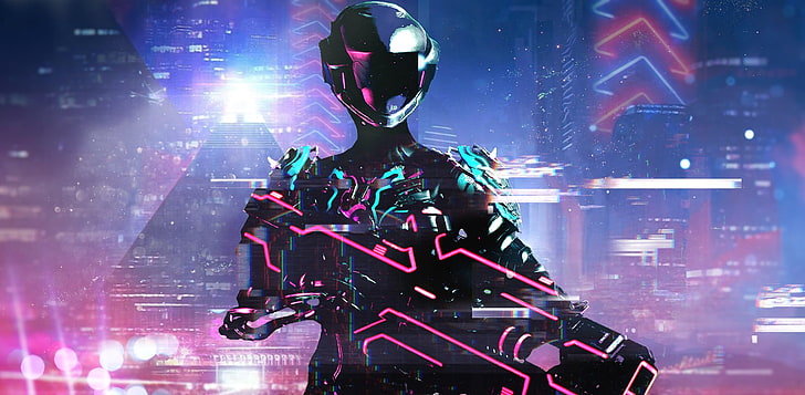 neon, cyberpunk, weapon, futuristic, Retrowave, Warframe, Mag (Warframe)