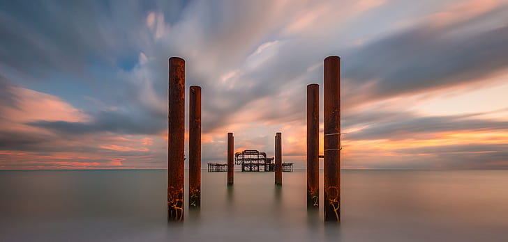 body of water over the horizon, Silent, west pier, tranquil, Landscape, HD wallpaper
