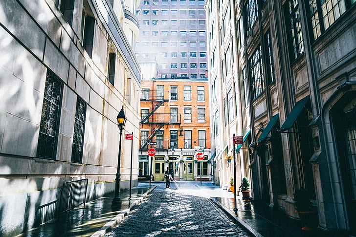 Manhattan, New York street, pathway in between of building, Best s, HD wallpaper