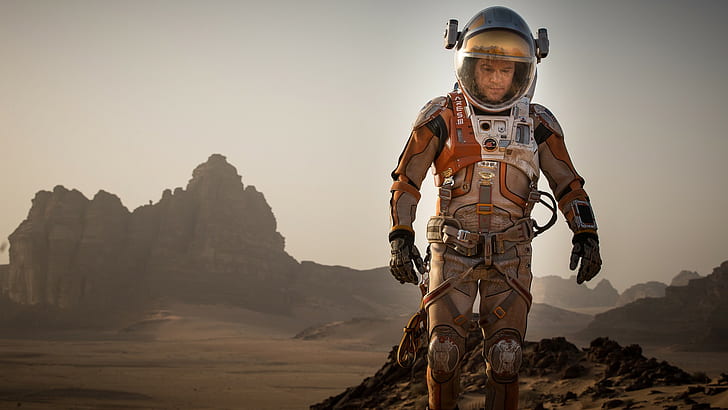 The Martian Movie, man in brown and grey protective suit, fantasy, HD wallpaper
