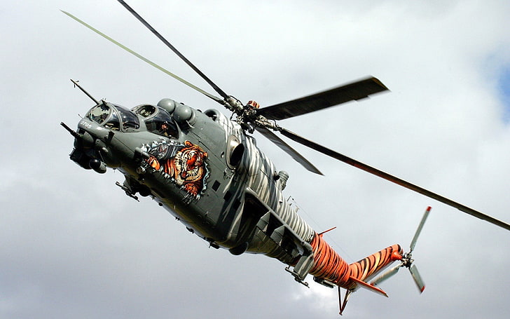 gray and orange helicopter, Mil Mi-24, Mi- 24, Hungarian Air Force