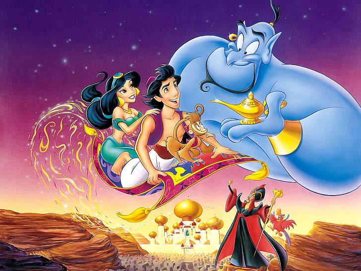 Disney Aladdin illustration, jasmine, genie, computer Graphic, HD wallpaper