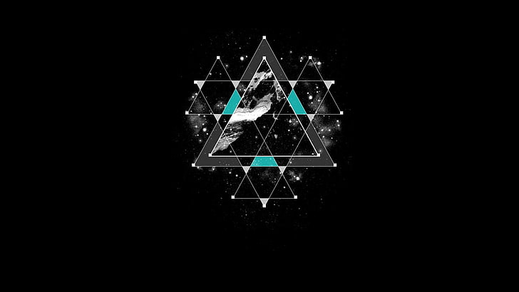 triangle vector art, abstract, digital art, copy space, black background, HD wallpaper