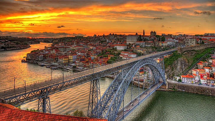 porto, sunset, luis bridge, europe, portugal, dom, river, douro river